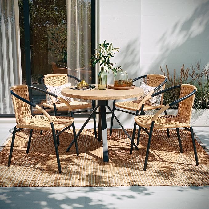 Flash Furniture Lila 4 Pack Beige Rattan Indoor-Outdoor Restaurant Stack Chair - Image 2